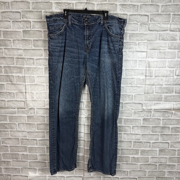 Silver Jeans ZAC Straight Leg Distressed Denim Jeans Mens 42 x 34 Stretch - Picture 1 of 11